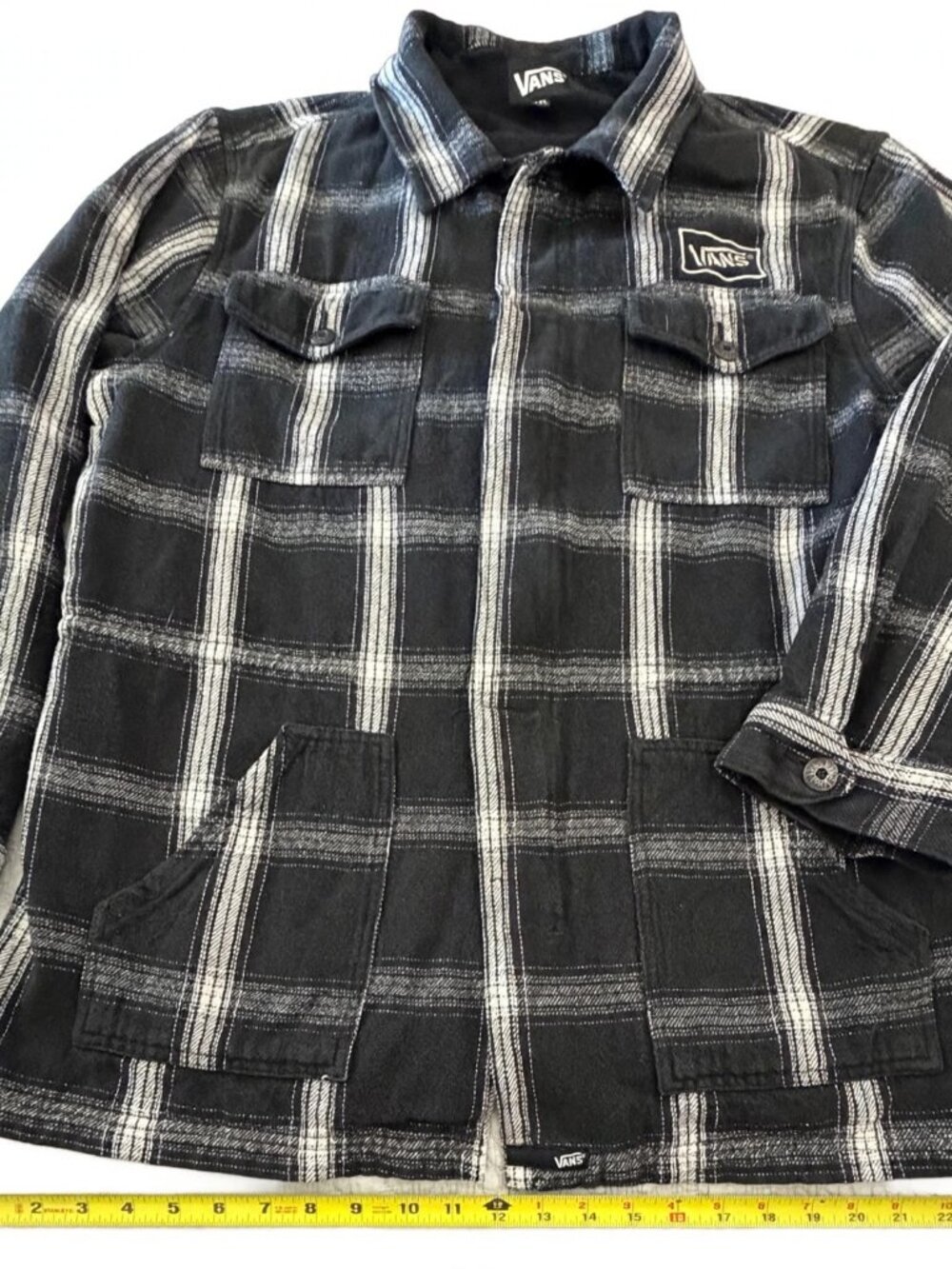 Vans Flannel Shirt Mens XXL Black White Plaid Zip Up Fleece Lined Flaw